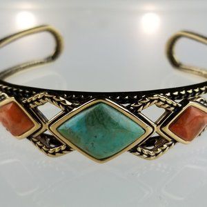 BARSE Turquoise & Coral Bronze Cuff Bracelet